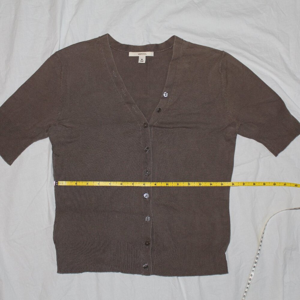 Merona Brand Taupe/Putty Colored Short Sleeve Button Down Cardigan Sweater - Picture 5 of 13